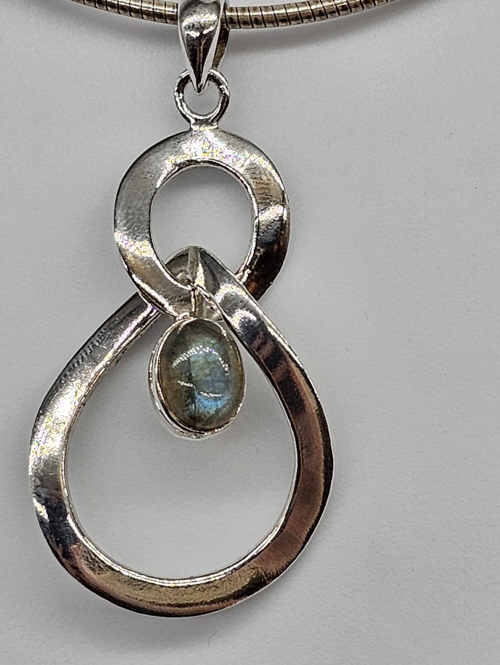 925 sterling silver Labradorite Necklace Pendant Interlocking Rings Big Large 2